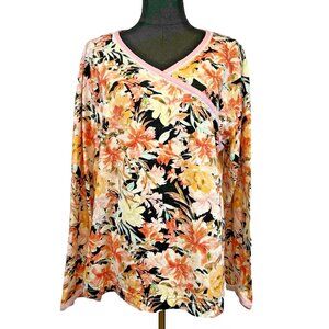 Garnet Hill Size XL Floral Top Organic Cotton Faux Wrap‎ Cottagecore Garden Pink